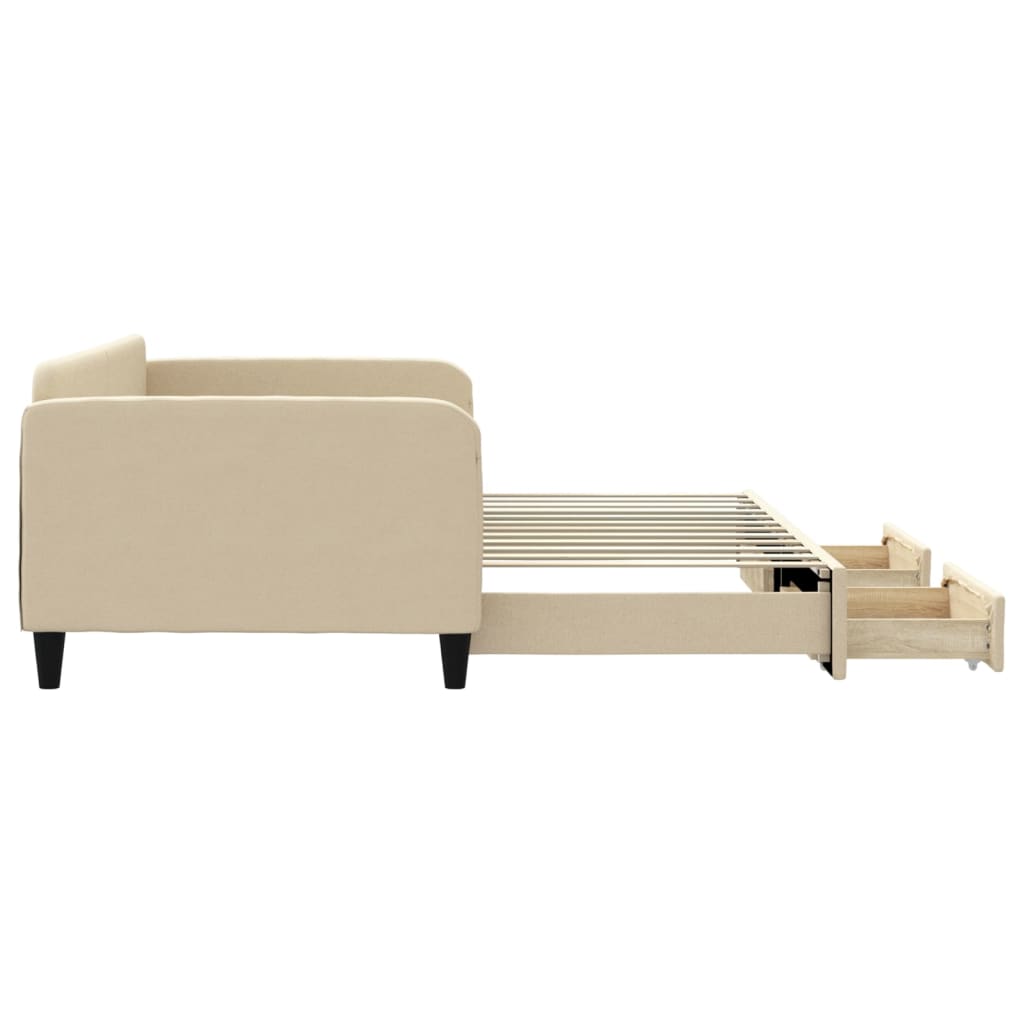 Slaapbank S Stof 100 x 200 cm Crème met onderschuifbed en lade