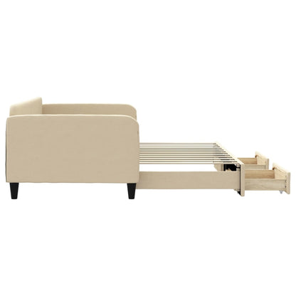 Slaapbank S Stof 100 x 200 cm Crème met onderschuifbed en lade