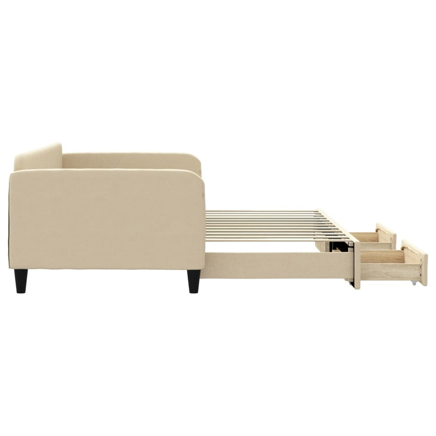 Slaapbank S Stof 100 x 200 cm Crème met onderschuifbed en lade