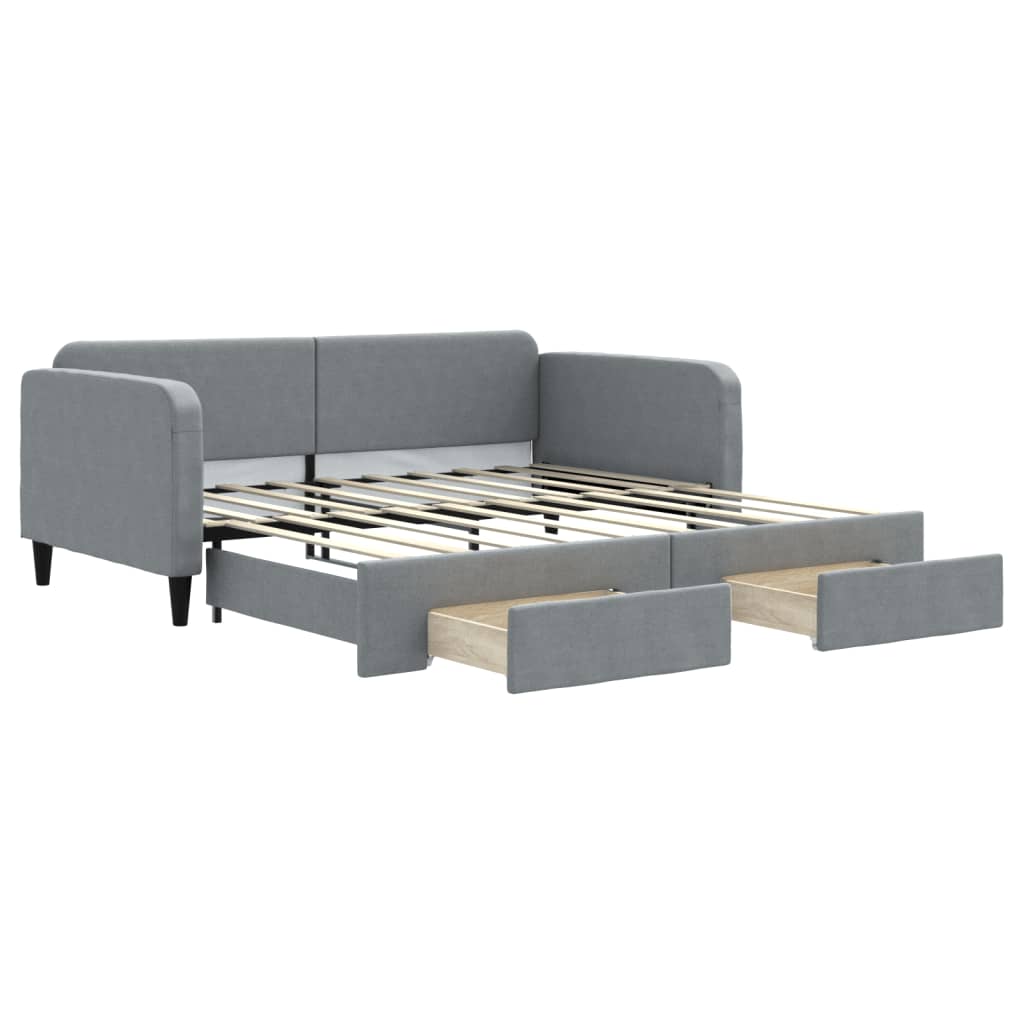 Slaapbank met onderschuifbed en lades 90x190 cm stof lichtgrijs