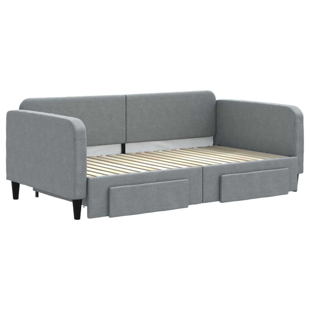 Slaapbank met onderschuifbed en lades 90x190 cm stof lichtgrijs