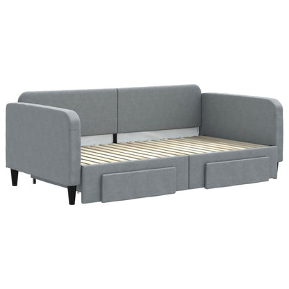 Slaapbank met onderschuifbed en lades 90x190 cm stof lichtgrijs