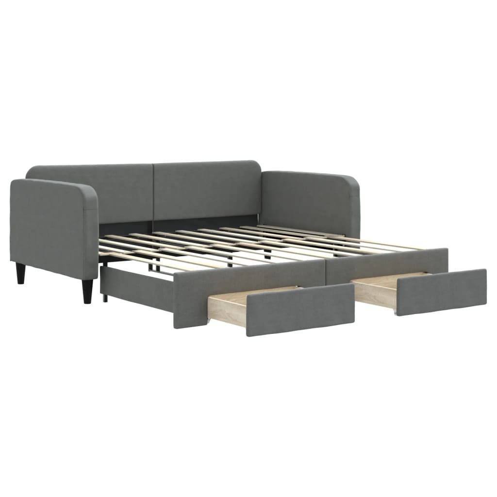 Slaapbank Onderschuifbed En Lades Stof 90 x 190 cm Donkergrijs met onderschuifbed en lade