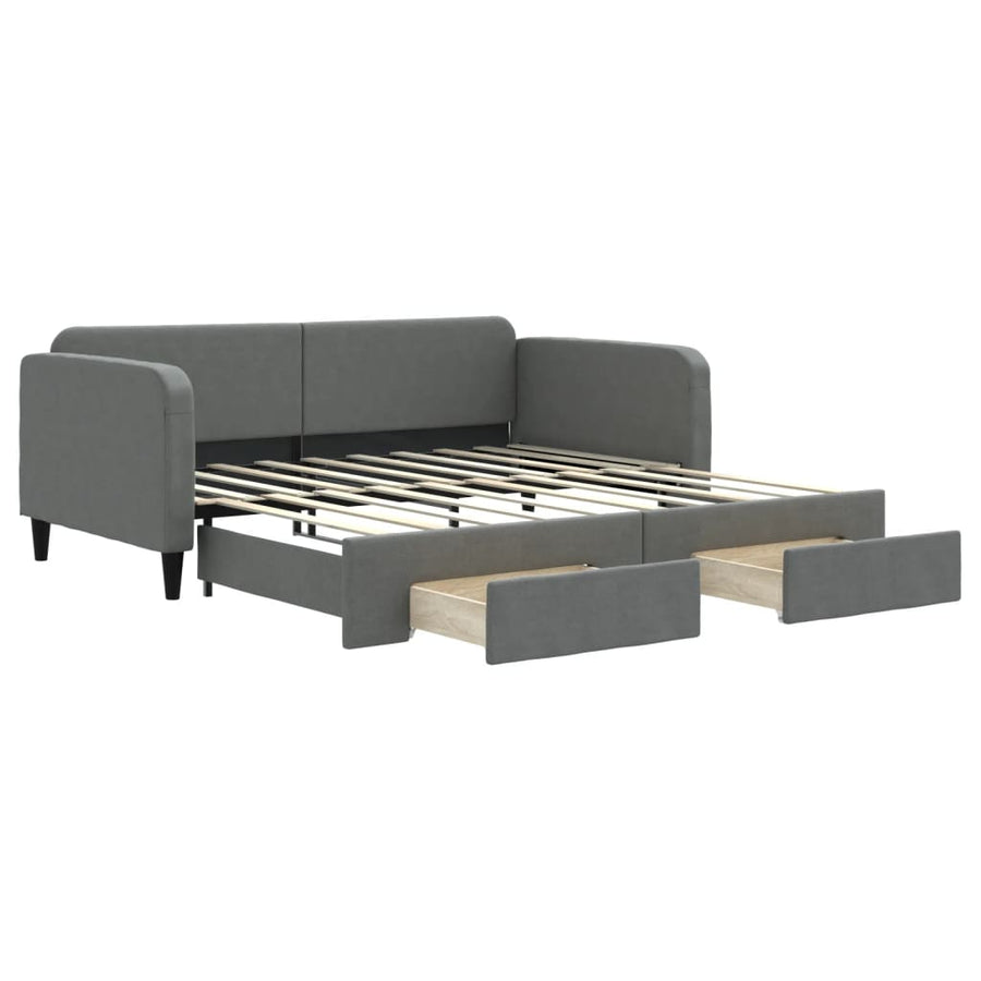 Slaapbank Onderschuifbed En Lades Stof 90 x 190 cm Donkergrijs met onderschuifbed en lade