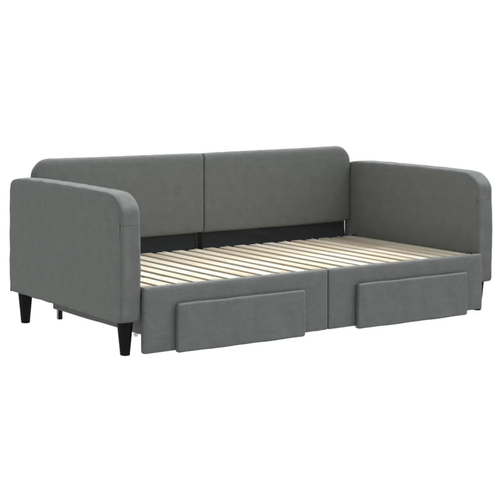 Slaapbank Onderschuifbed En Lades Stof 90 x 190 cm Donkergrijs met onderschuifbed en lade