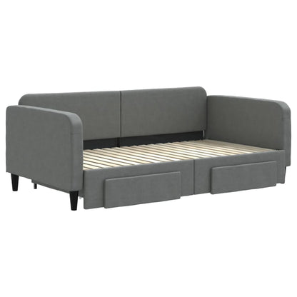 Slaapbank Onderschuifbed En Lades Stof 90 x 190 cm Donkergrijs met onderschuifbed en lade