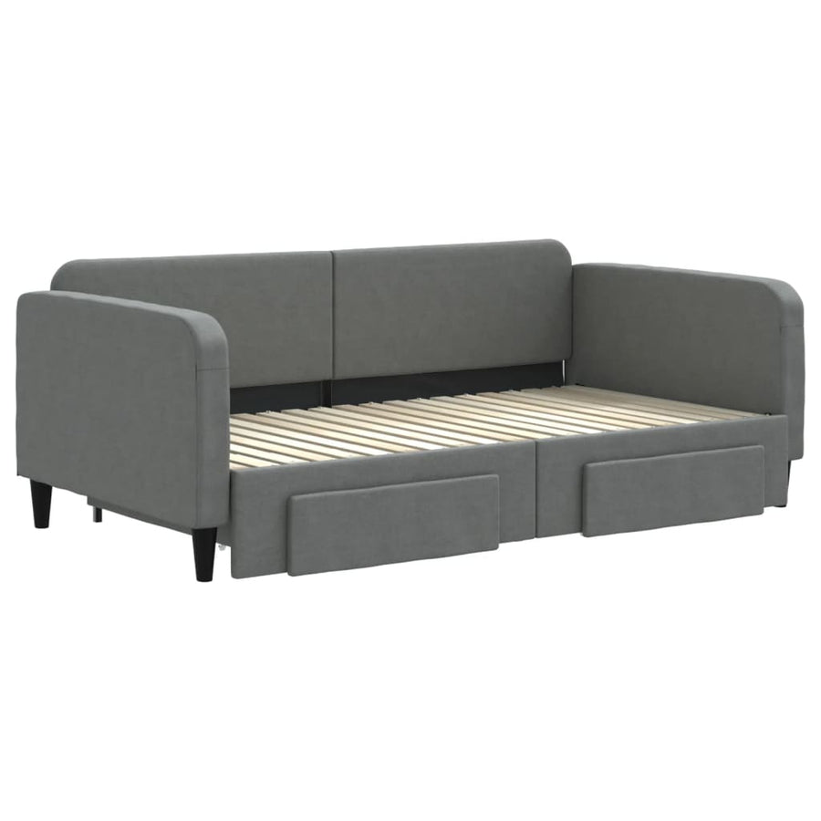 Slaapbank Onderschuifbed En Lades Stof 90 x 190 cm Donkergrijs met onderschuifbed en lade