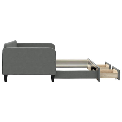Slaapbank Onderschuifbed En Lades Stof 90 x 190 cm Donkergrijs met onderschuifbed en lade