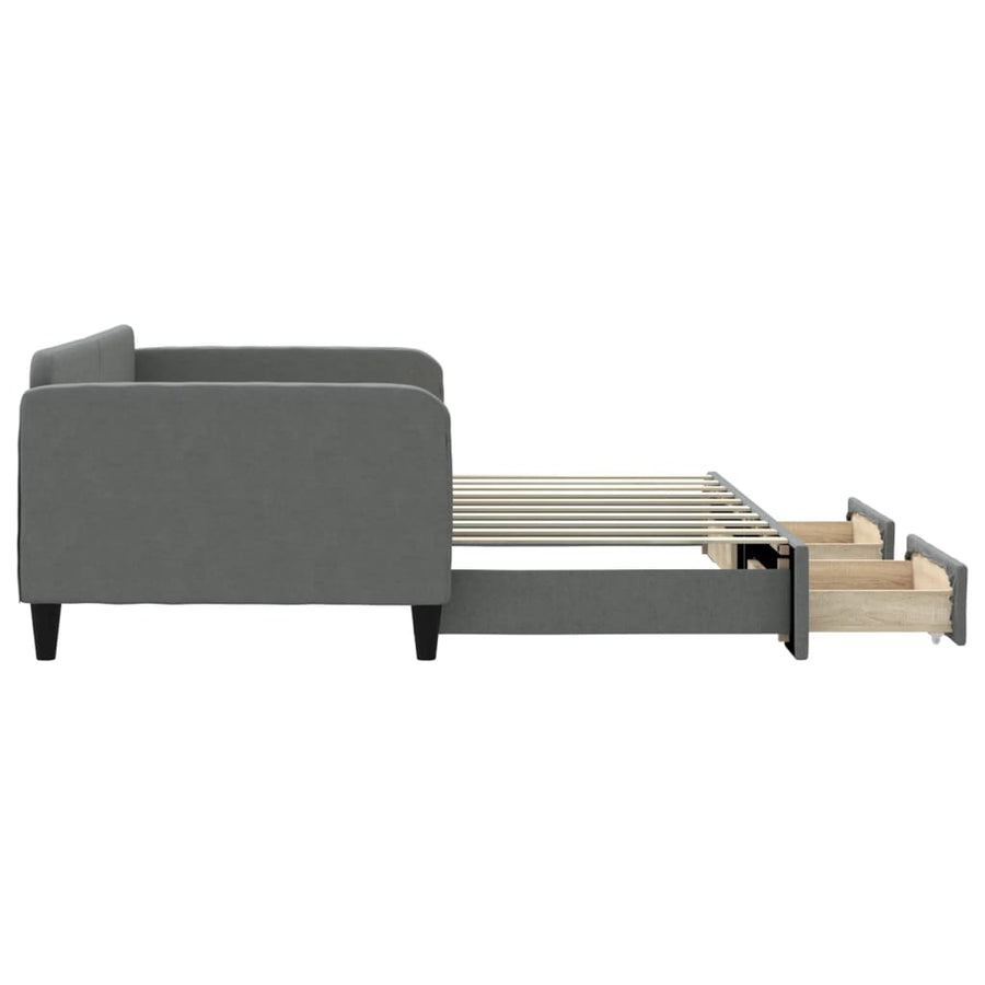 Slaapbank Onderschuifbed En Lades Stof 90 x 190 cm Donkergrijs met onderschuifbed en lade