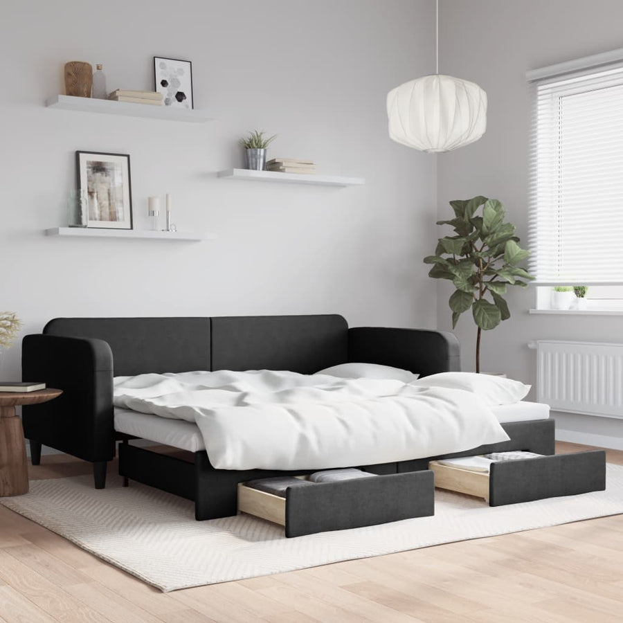 Slaapbank Met Onderschuifbed En Lades Stof 90 x 190 cm