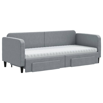Slaapbank Met Onderschuifbed En Lades Stof 80 x 200 cm Lichtgrijs met onderschuifbed en lade en matras