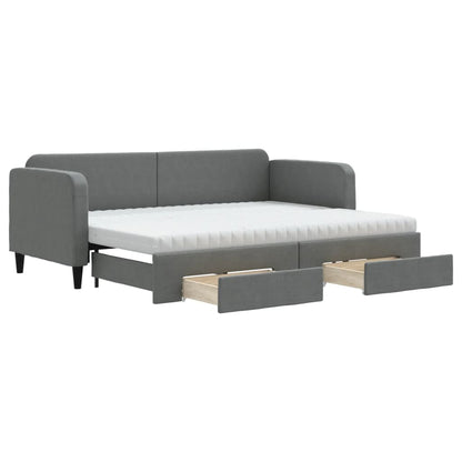 Slaapbank Onderschuifbed En Lades Stof 80 x 200 cm Donkergrijs met onderschuifbed en lade en matras