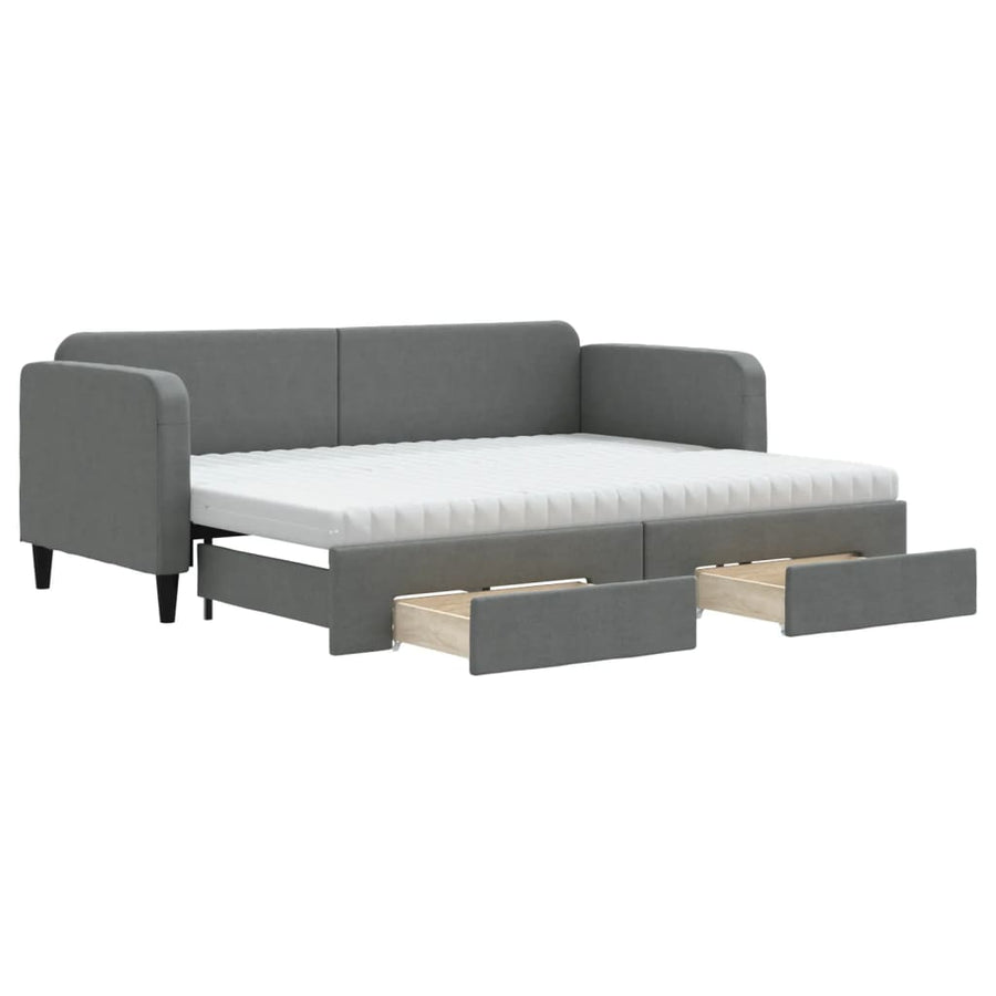 Slaapbank Onderschuifbed En Lades Stof 80 x 200 cm Donkergrijs met onderschuifbed en lade en matras