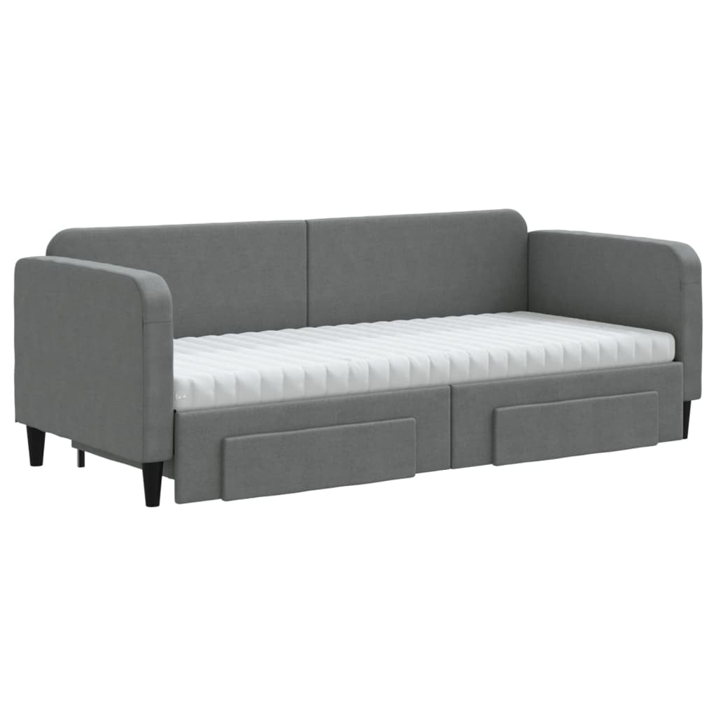 Slaapbank Onderschuifbed En Lades Stof 80 x 200 cm Donkergrijs met onderschuifbed en lade en matras