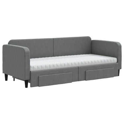 Slaapbank Onderschuifbed En Lades Stof 80 x 200 cm Donkergrijs met onderschuifbed en lade en matras