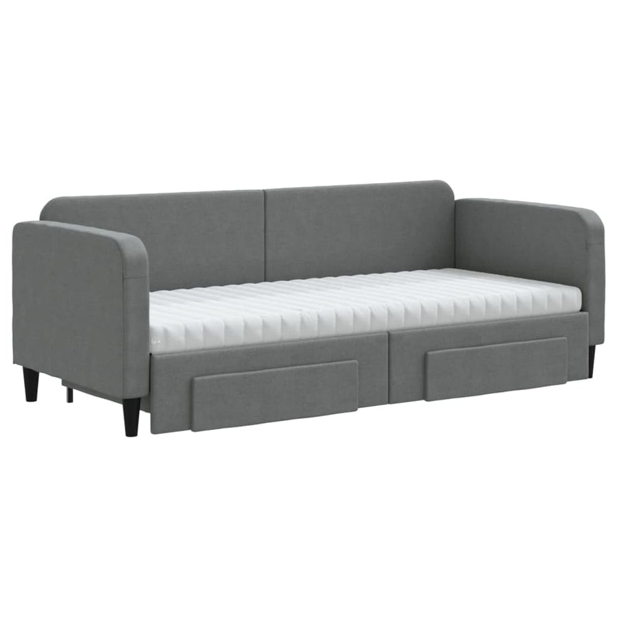Slaapbank Onderschuifbed En Lades Stof 80 x 200 cm Donkergrijs met onderschuifbed en lade en matras