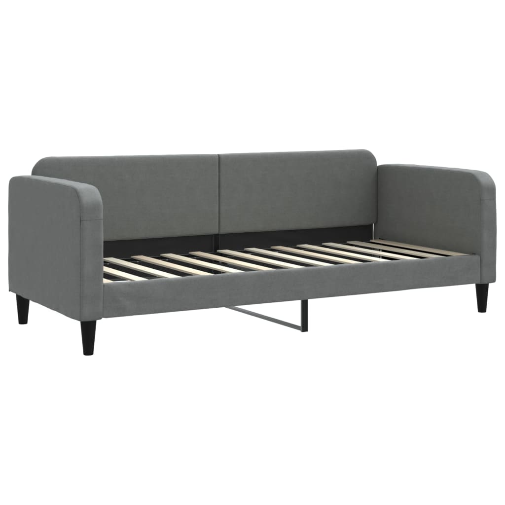 Slaapbank Onderschuifbed En Lades Stof 80 x 200 cm Donkergrijs met onderschuifbed en lade en matras
