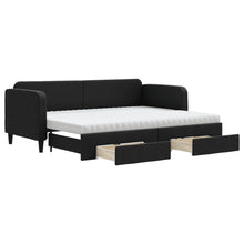 Slaapbank Met Onderschuifbed En Lades Stof 80 x 200 cm Zwart met onderschuifbed en lade en matras