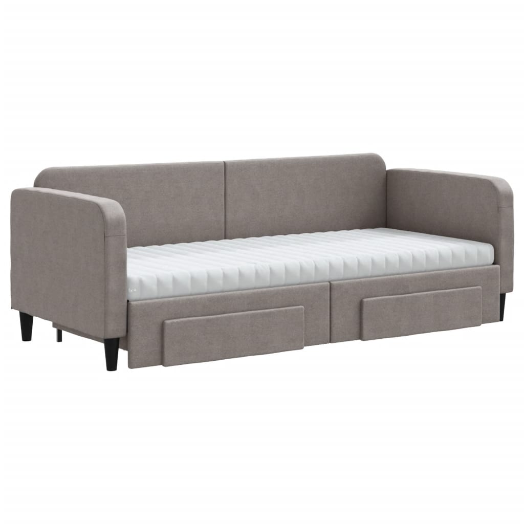Slaapbank Met Onderschuifbed En Lades Stof 80 x 200 cm Taupe met onderschuifbed en lade en matras