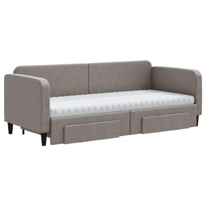 Slaapbank Met Onderschuifbed En Lades Stof 80 x 200 cm Taupe met onderschuifbed en lade en matras