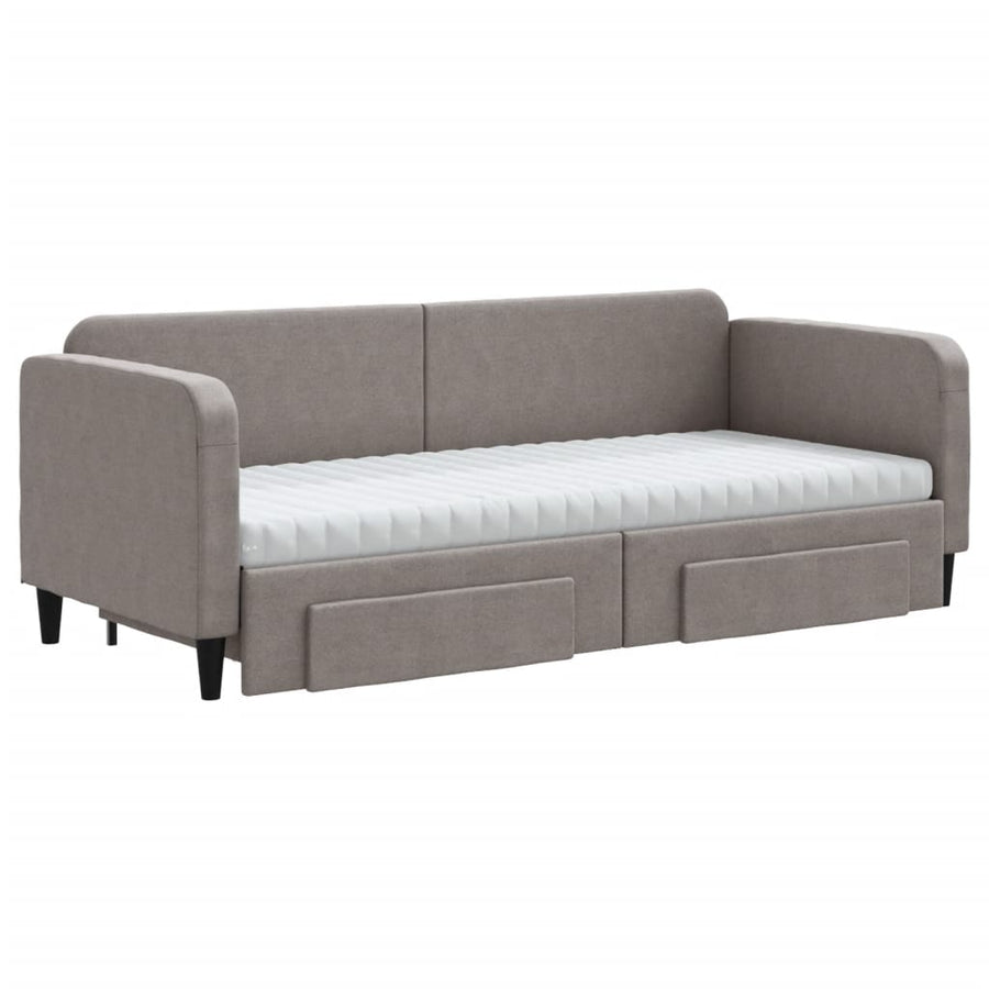 Slaapbank Met Onderschuifbed En Lades Stof 80 x 200 cm Taupe met onderschuifbed en lade en matras