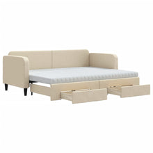 Slaapbank Met Onderschuifbed En Lades Stof Kleur 80 x 200 cm Crème met onderschuifbed en lade en matras