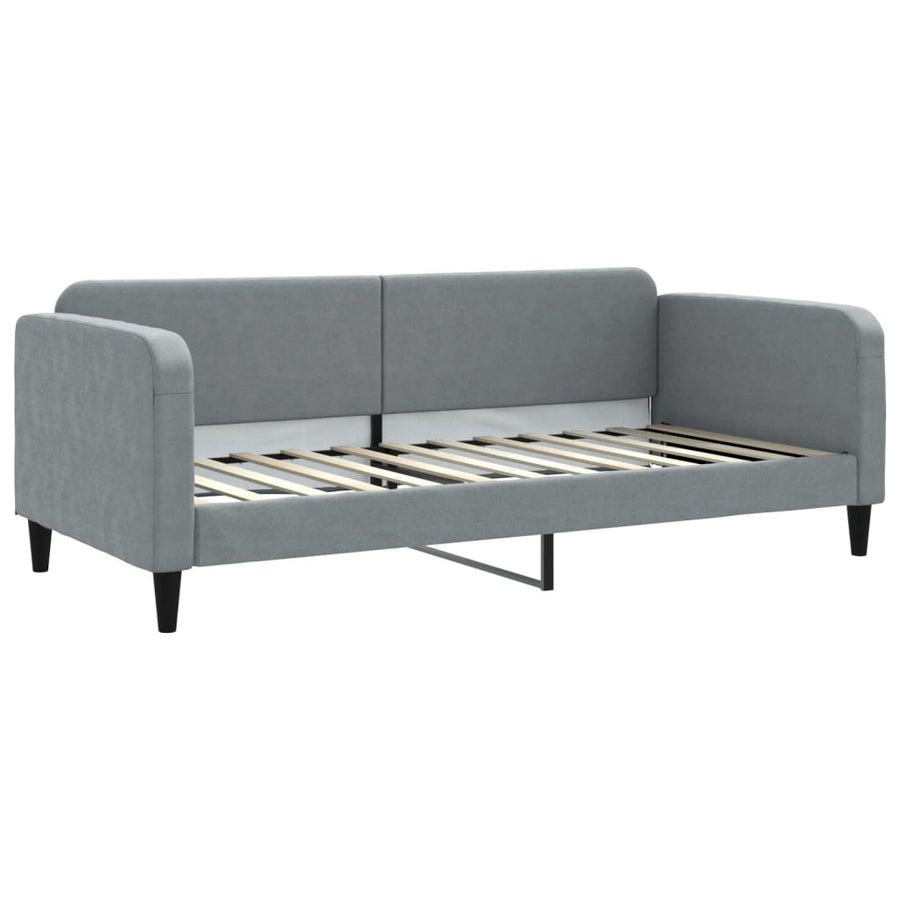 Slaapbank Met Onderschuifbed En Lades Stof 90 x 200 cm Lichtgrijs met onderschuifbed en lade en matras