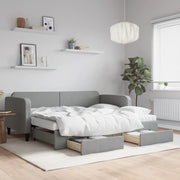 Slaapbank onderschuifbed lades 90x200 cm lichtgrijs stof