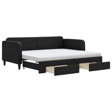 Slaapbank Met Onderschuifbed En Lades Stof 90 x 200 cm Zwart met onderschuifbed en lade en matras