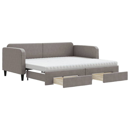 Slaapbank Met Onderschuifbed En Lades 90X200 Cm Stof Taupe Taupe 90 x 200 cm met onderschuifbed en lade en matras