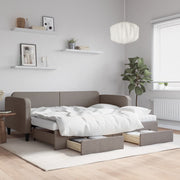 Slaapbank met onderschuifbed en lades 90x200 cm taupe