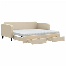 Slaapbank Met Onderschuifbed En Lades Stof Kleur 90 x 200 cm Crème met onderschuifbed en lade en matras