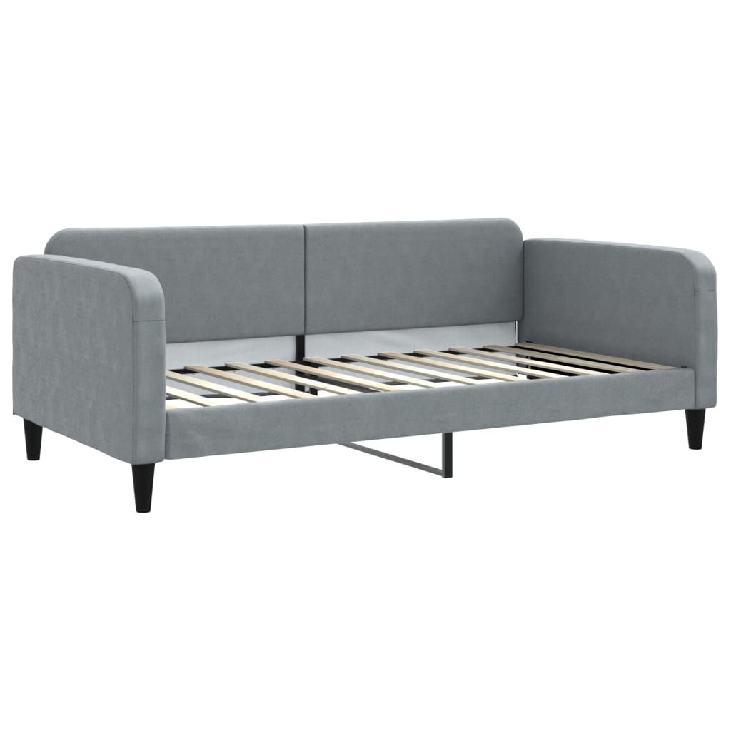 Slaapbank Onderschuifbed En Lades Stof 100 x 200 cm Lichtgrijs met onderschuifbed en lade en matras