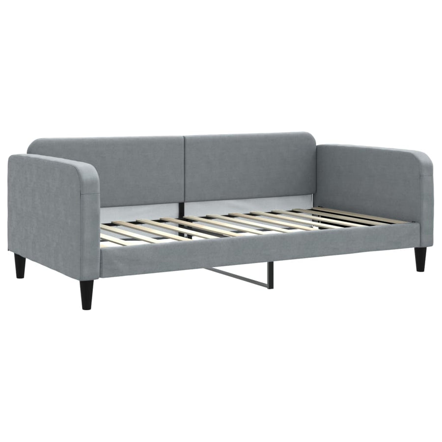 Slaapbank Onderschuifbed En Lades Stof 100 x 200 cm Lichtgrijs met onderschuifbed en lade en matras