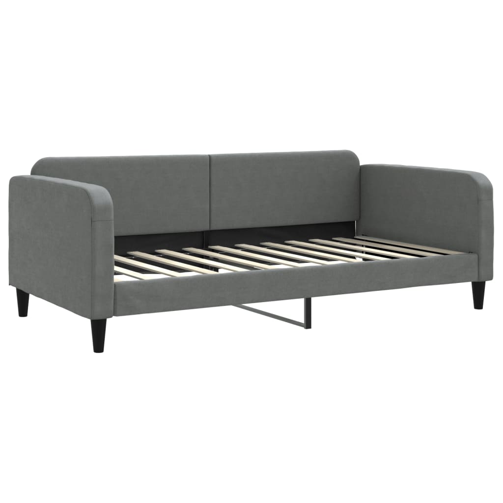 Slaapbank Onderschuifbed En Lades Stof 100 x 200 cm Donkergrijs met onderschuifbed en lade en matras