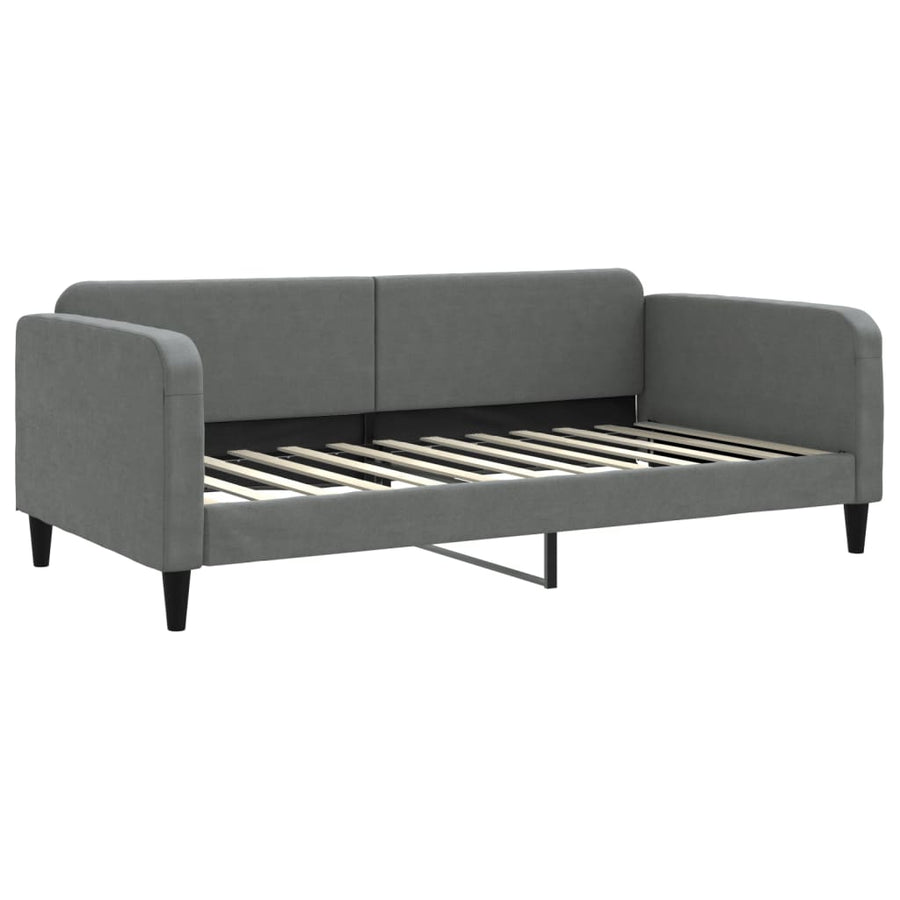 Slaapbank Onderschuifbed En Lades Stof 100 x 200 cm Donkergrijs met onderschuifbed en lade en matras