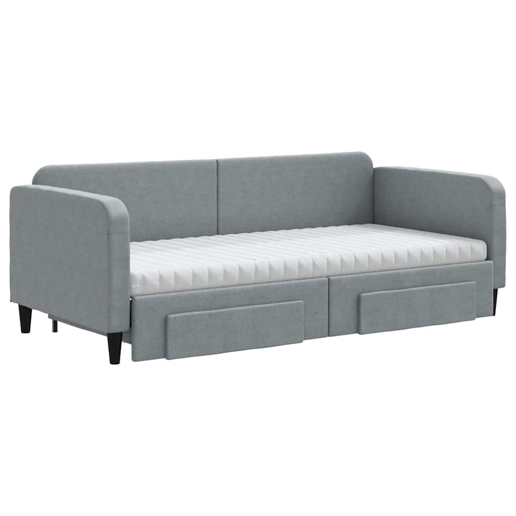 Slaapbank met onderschuifbed en lades 90x190 cm stof lichtgrijs