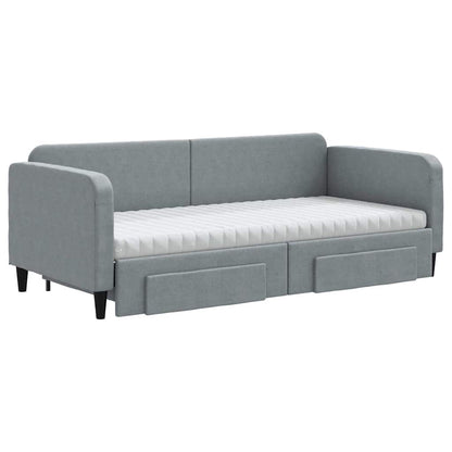 Slaapbank met onderschuifbed en lades 90x190 cm stof lichtgrijs