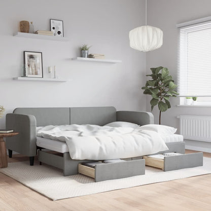Slaapbank met onderschuifbed en lades 90x190 cm stof lichtgrijs
