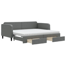 Slaapbank Onderschuifbed En Lades Stof 90 x 190 cm Donkergrijs met onderschuifbed en lade en matras