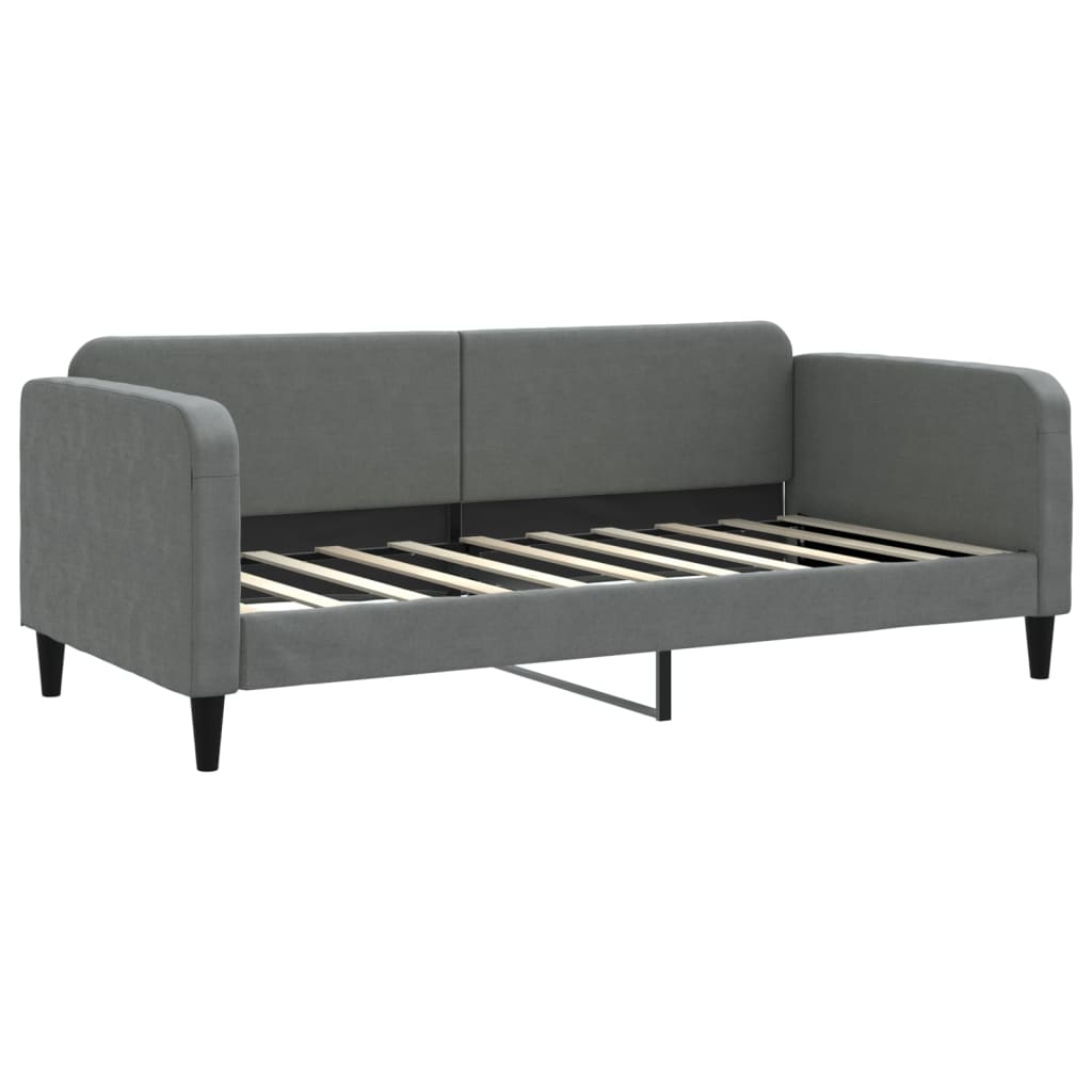 Slaapbank Onderschuifbed En Lades Stof 90 x 190 cm Donkergrijs met onderschuifbed en lade en matras