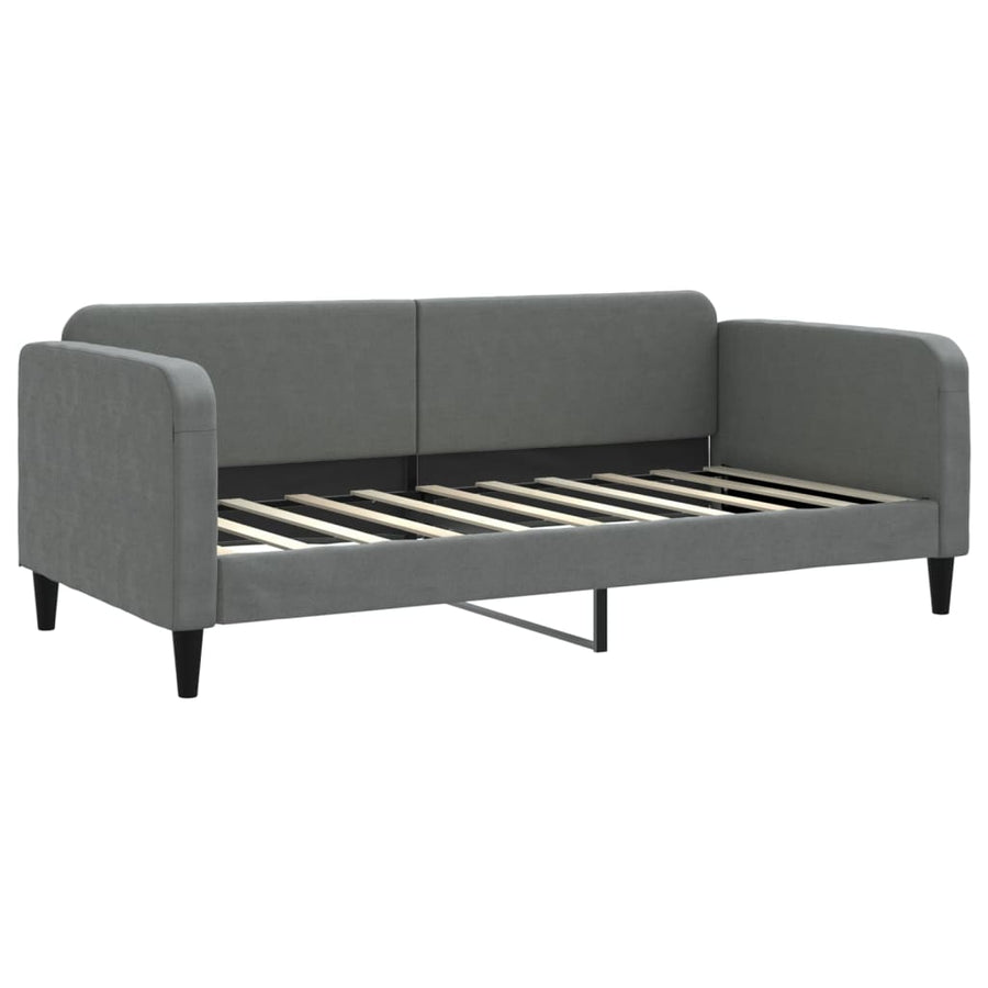 Slaapbank Onderschuifbed En Lades Stof 90 x 190 cm Donkergrijs met onderschuifbed en lade en matras