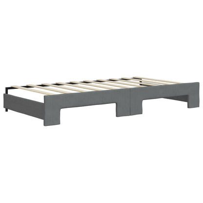 Slaapbank Onderschuifbed En Lades Stof 90 x 190 cm Donkergrijs met onderschuifbed en lade en matras