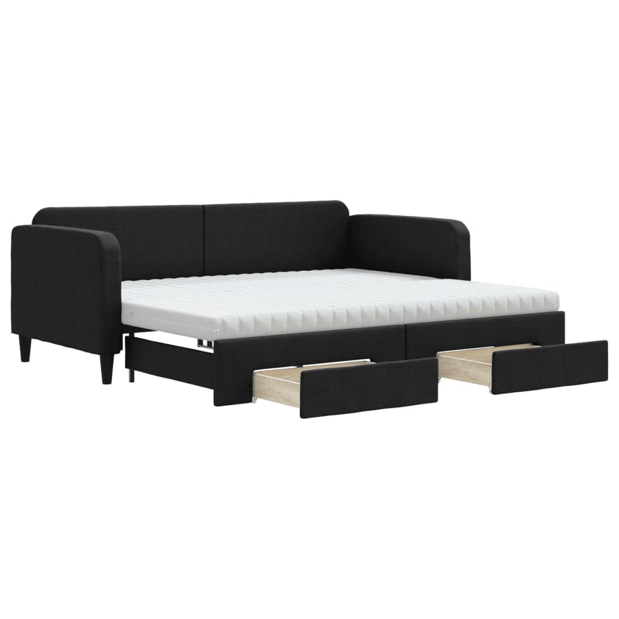 Slaapbank Met Onderschuifbed En Lades Stof 90 x 190 cm