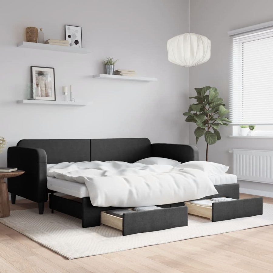 Slaapbank Met Onderschuifbed En Lades Stof 90 x 190 cm