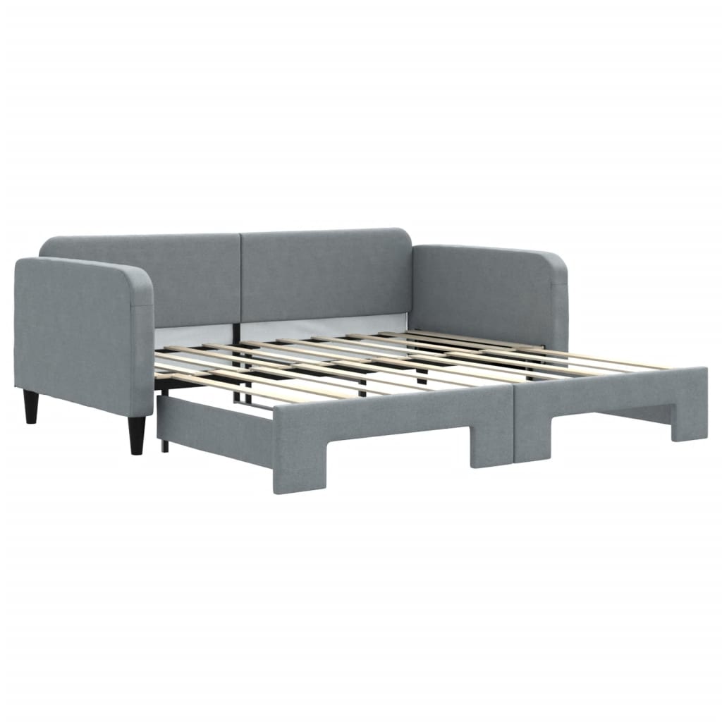 Slaapbank met onderschuifbed 100x190 cm stof lichtgrijs
