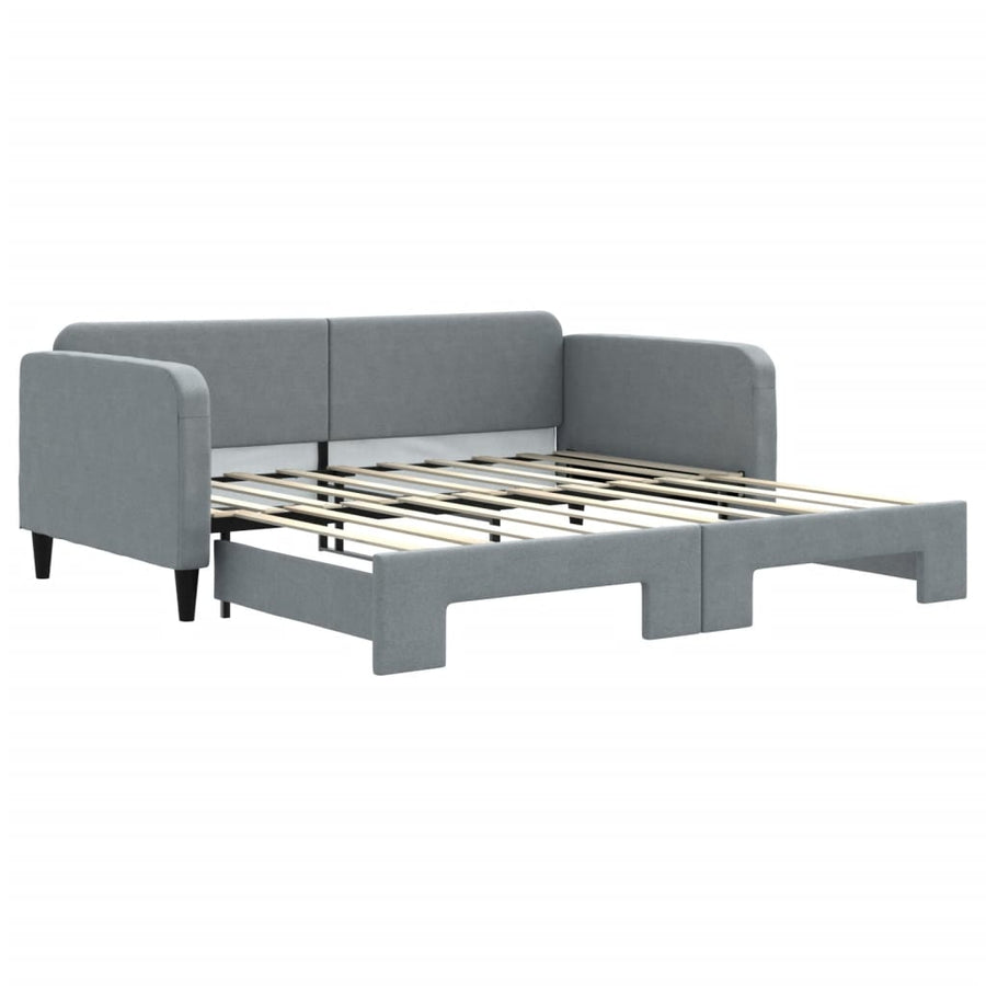 Slaapbank met onderschuifbed 100x190 cm stof lichtgrijs