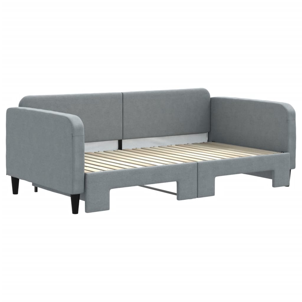 Slaapbank met onderschuifbed 100x190 cm stof lichtgrijs