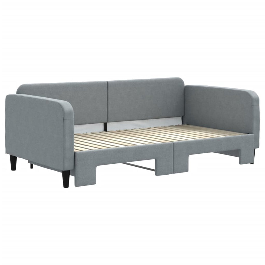 Slaapbank met onderschuifbed 100x190 cm stof lichtgrijs