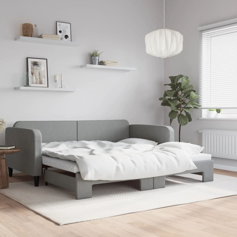 Slaapbank met onderschuifbed 100x190 cm stof lichtgrijs